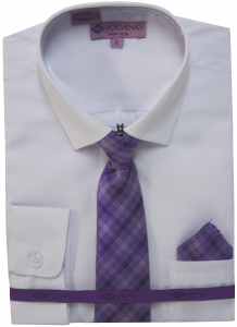 BOYS DRESSY SHIRTS (LONG SLEEVE) WHT/LILAC D CHECKERS